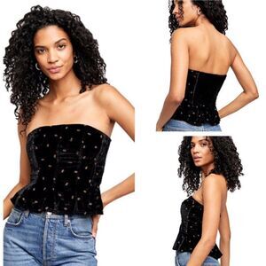 𝅺Free People Rosie Embroidered Bustier Top In Black